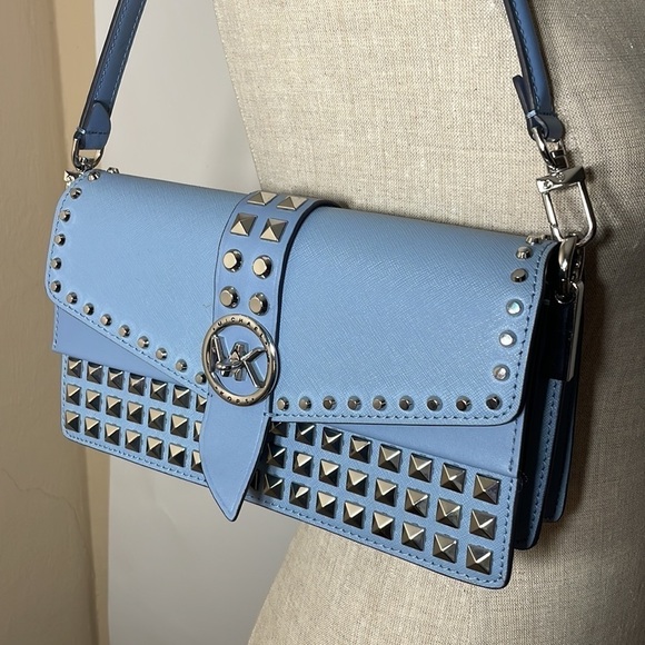 MICHAEL KORS 💙 Greenwich Medium Studded Saffiano Leather Shoulder Bag - Picture 6 of 14